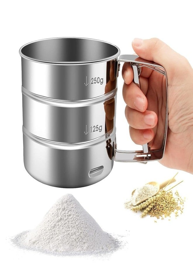 Sroxzy Stainless Steel Flour Sifter | Durable & Rust Resistant Baking Tool | Hand Press Baking Sieve Cup with Trigger Handle for Powdered Sugar, Cocoa, Icing & All Purpose Flour - Image 1