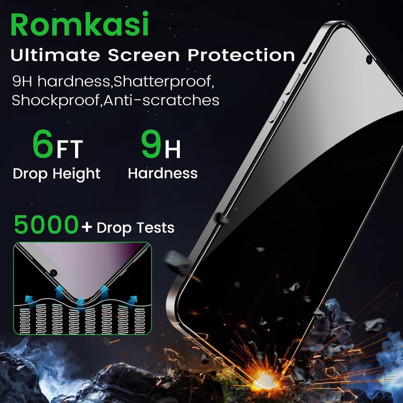 Romkasi 3 Pack Privacy Screen Protector for iPhone 13 6.1 Inch with 3 Pack Camera Lens Protector, Anti Spy Tempered Glass Film, Anti-Scratch, Touch Sensitive, Case Friendly - Image 5