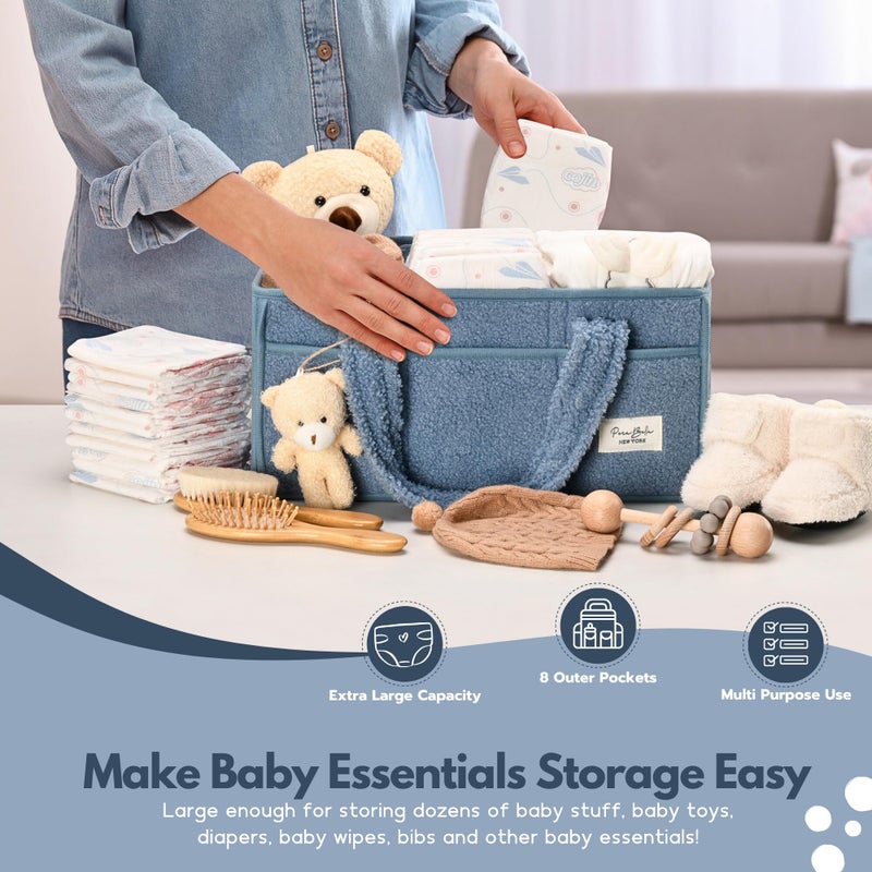PeraBella Baby Diaper Caddy Organizer with Handle, Boy & Girl Shower Gift Basket, Portable Diaper Storage Basket Bin for Wipes, Newborn Baby Essentials Registry Search Must Haves, Car Caddy Organizer - Image 3