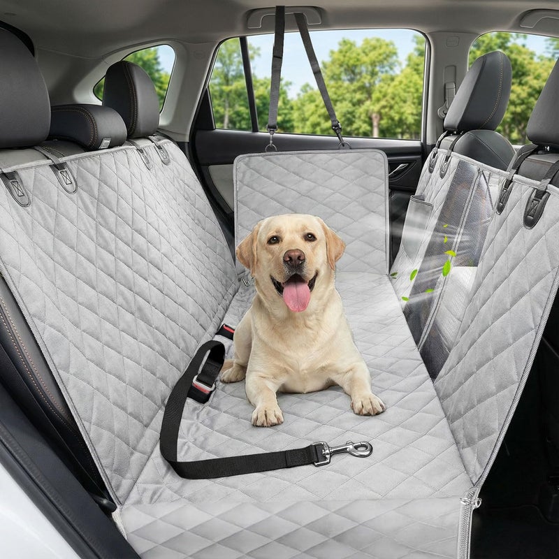 Victoper Dog Car Seat Cover, 600D Heavy Durable Dog Seat Cover for Back Seat, 100% Waterproof Scratch Proof Nonslip Dog Hammock for Car with Side Flap, Pet Back Seat Covers for Cars with SeatBelt Gray - Image 1
