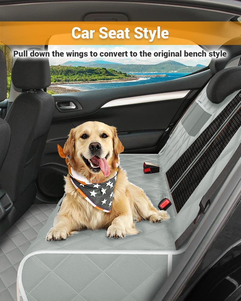 Victoper Dog Car Seat Cover, 600D Heavy Durable Dog Seat Cover for Back Seat, 100% Waterproof Scratch Proof Nonslip Dog Hammock for Car with Side Flap, Pet Back Seat Covers for Cars with SeatBelt Gray - Image 4