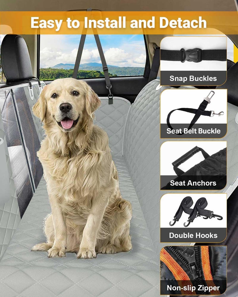 Victoper Dog Car Seat Cover, 600D Heavy Durable Dog Seat Cover for Back Seat, 100% Waterproof Scratch Proof Nonslip Dog Hammock for Car with Side Flap, Pet Back Seat Covers for Cars with SeatBelt Gray - Image 2