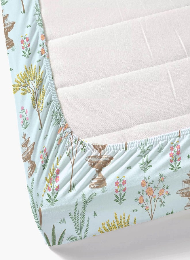 Dreamscape 100% Cotton King Fitted Floral Bedsheet With 2 Pillow Covers - (Size 72 x 78 inches, 200 TC, Colour - Sea Green: Mint Green) - Image 5