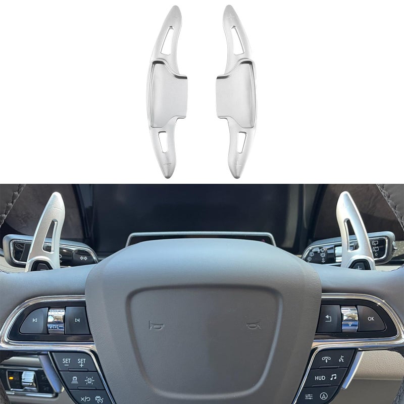 sumaikeji Aluminum Steering Wheel Shift Paddle Extension Stickers for Lincoln AviatorCorsairNautilusNavigatorNavigator L Ford Explorer 20202025Silver - Image 2