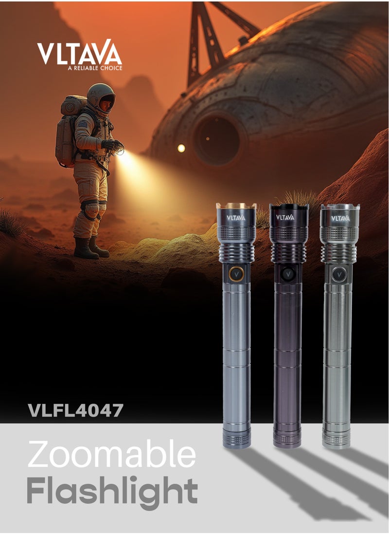 VLTAVA Vltava 3 in 1 Zoomable LED Flashlight – 1000 Lumens, Rechargeable 4000mAh Li-ion Battery, Aircraft Aluminum Body, 4 Light Modes, 15W Laser Power VLFL4047  - Image 3
