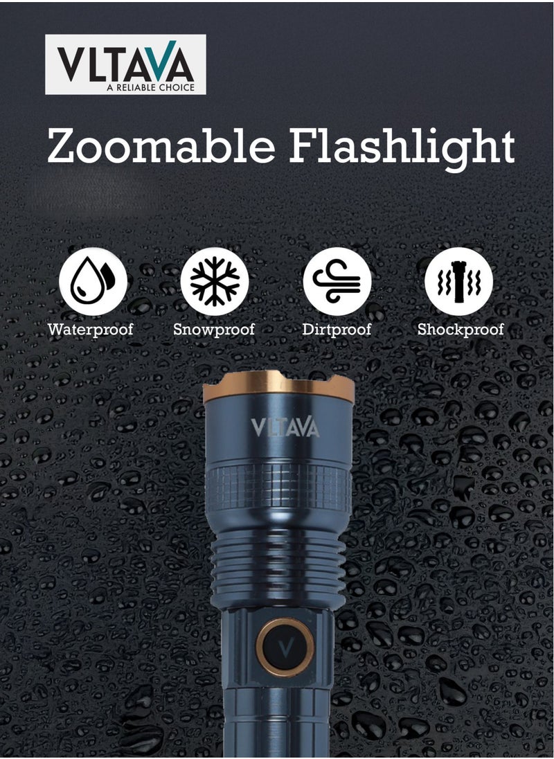 VLTAVA Vltava 3 in 1 Zoomable LED Flashlight – 1000 Lumens, Rechargeable 4000mAh Li-ion Battery, Aircraft Aluminum Body, 4 Light Modes, 15W Laser Power VLFL4047  - Image 5