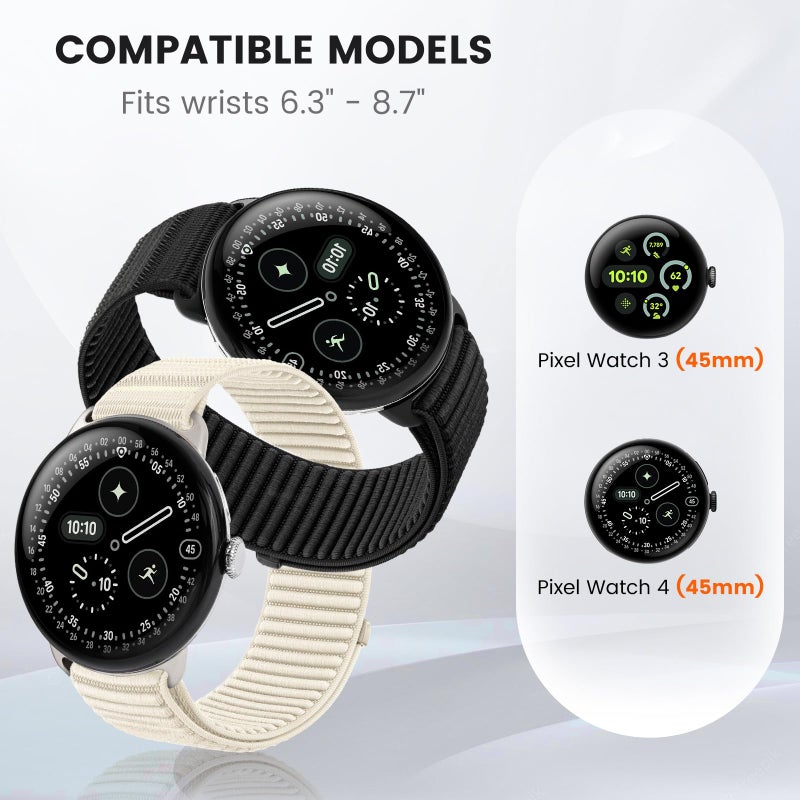 BandRain Nylon Loop Sport Bands Compatible with Google Pixel Watch 4/3/2/1 45mm 41mm Band, Upgraded All-Steel Connector, Soft Breathable Braided Replacement Straps for Women Men - Image 2