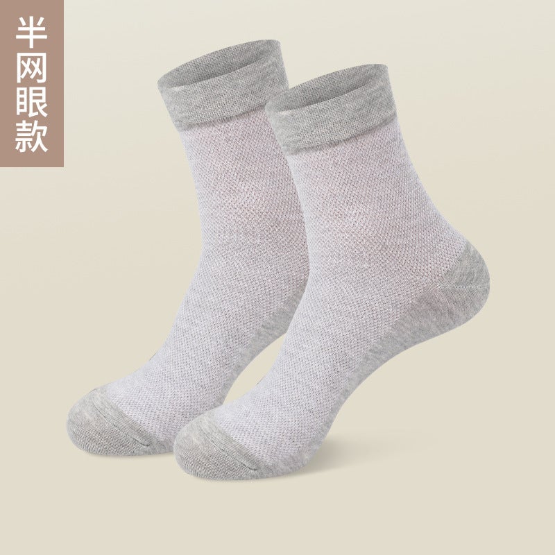 Pure Cotton Socks Men'S Mid-Calf Socks Mesh Thin Socks Sweat-Absorbent Breathable Business Solid Color Men'S Socks - Image 1