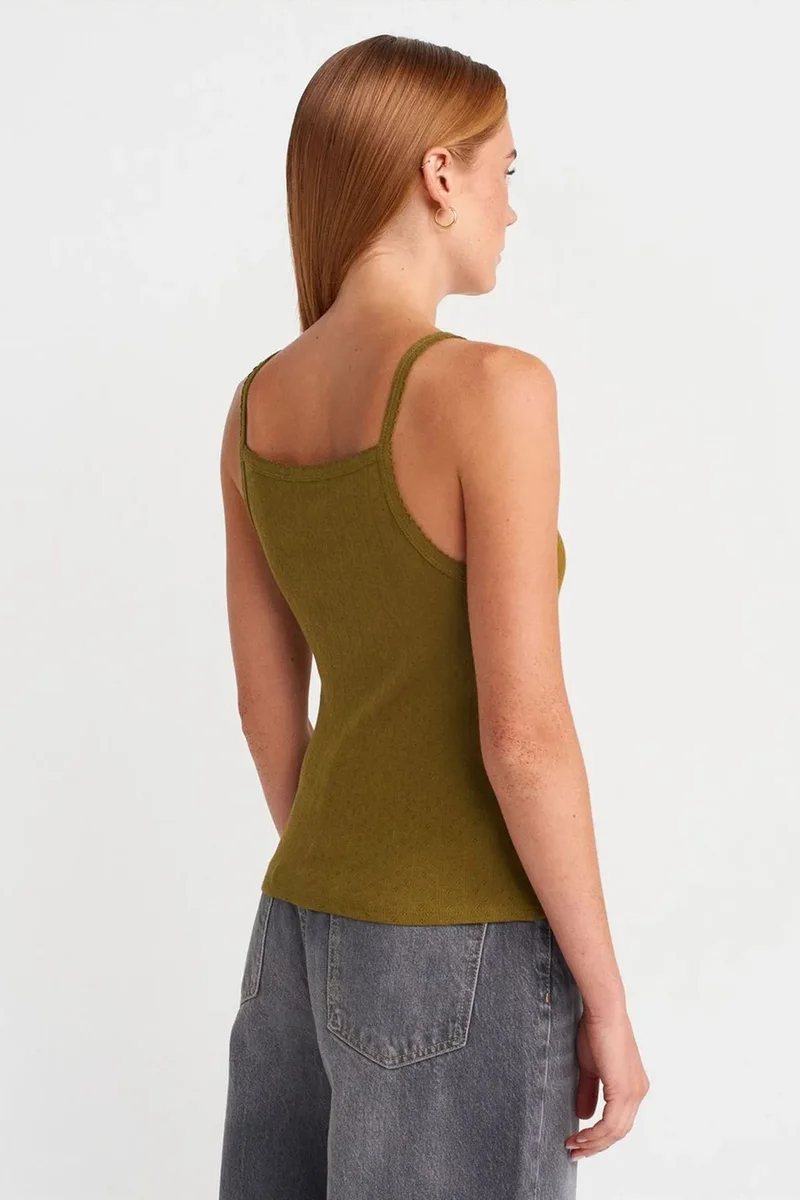 Dilvin Olive Green DILVIN Textured Cotton Modal Cami Blouse for Women | Best Price UAE