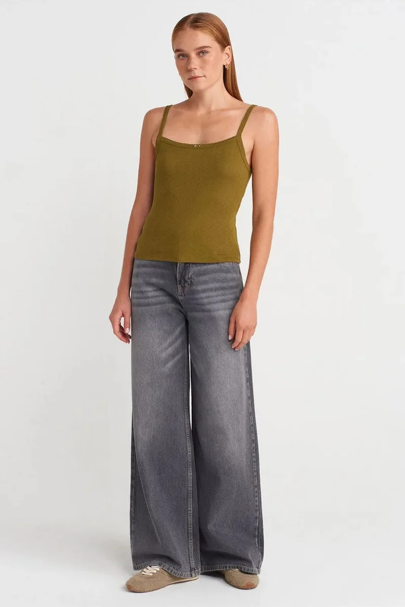 Dilvin Olive Green DILVIN Textured Cotton Modal Cami Blouse for Women | Best Price UAE