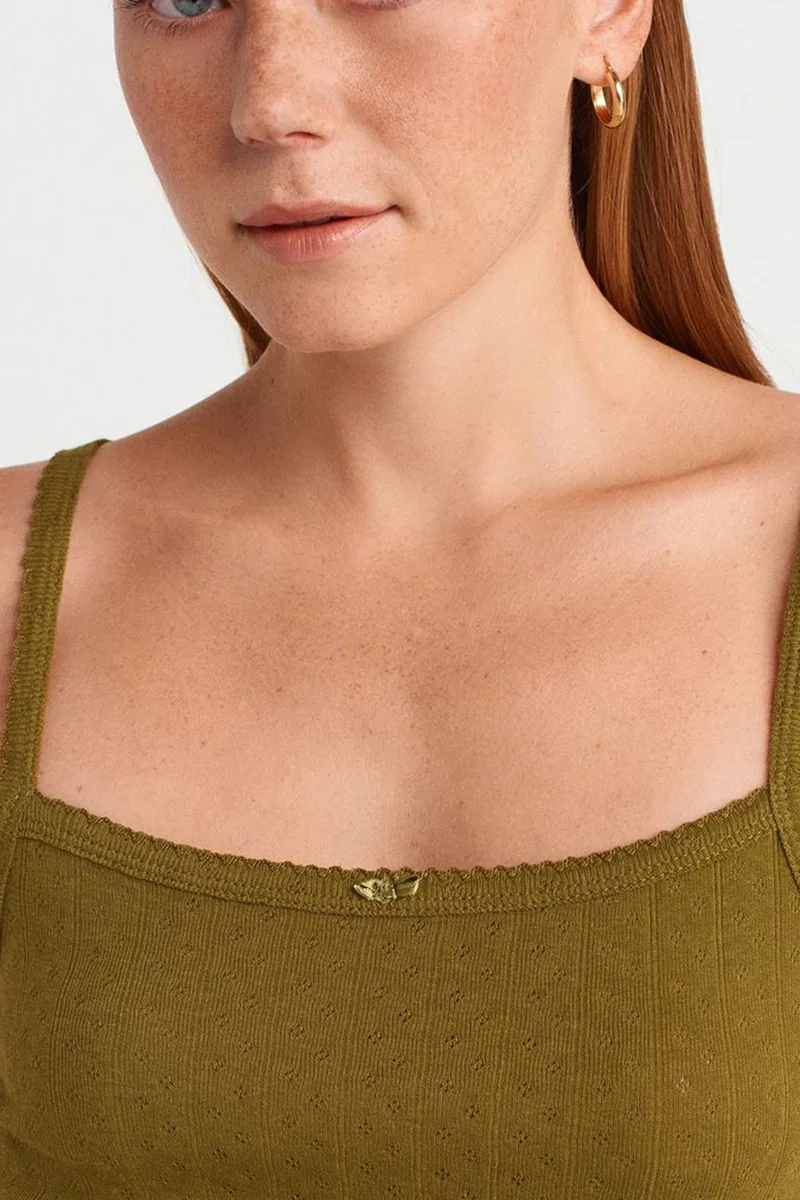 Dilvin Olive Green DILVIN Textured Cotton Modal Cami Blouse for Women | Best Price UAE