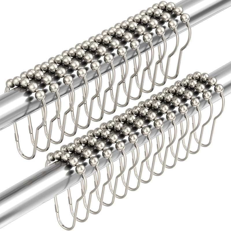 Amazer Shower Curtain Hooks, Decorative Rust Proof Stainless Steel Shower Curtain Hooks for Bathroom Shower Rods Set of 24, Polished Nickel - Image 1