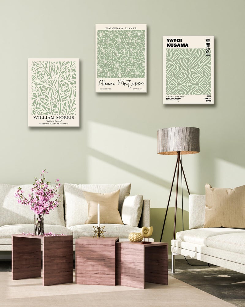 HesenDot Green Botanical Framed Wall Art Set, 12x16in Matisse William Morris Canvas Prints,Minimalist Classic Plants Home Decor for Living Room Bedroom Bathroom Office, Set of 3 - Image 4