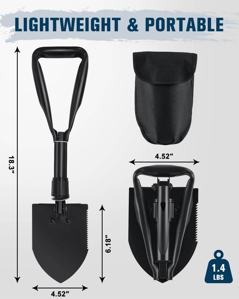 iunio Folding Shovel Camping Shovel w/Pick, Portable Shovel Carbon Steel Military Style Entrenching Tool for Backpacking,Off Road, Camping, Gardening, Hiking - Image 3