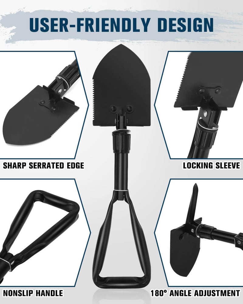 iunio Folding Shovel Camping Shovel w/Pick, Portable Shovel Carbon Steel Military Style Entrenching Tool for Backpacking,Off Road, Camping, Gardening, Hiking - Image 4