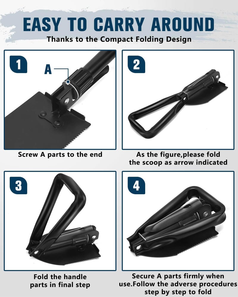 iunio Folding Shovel Camping Shovel w/Pick, Portable Shovel Carbon Steel Military Style Entrenching Tool for Backpacking,Off Road, Camping, Gardening, Hiking - Image 5