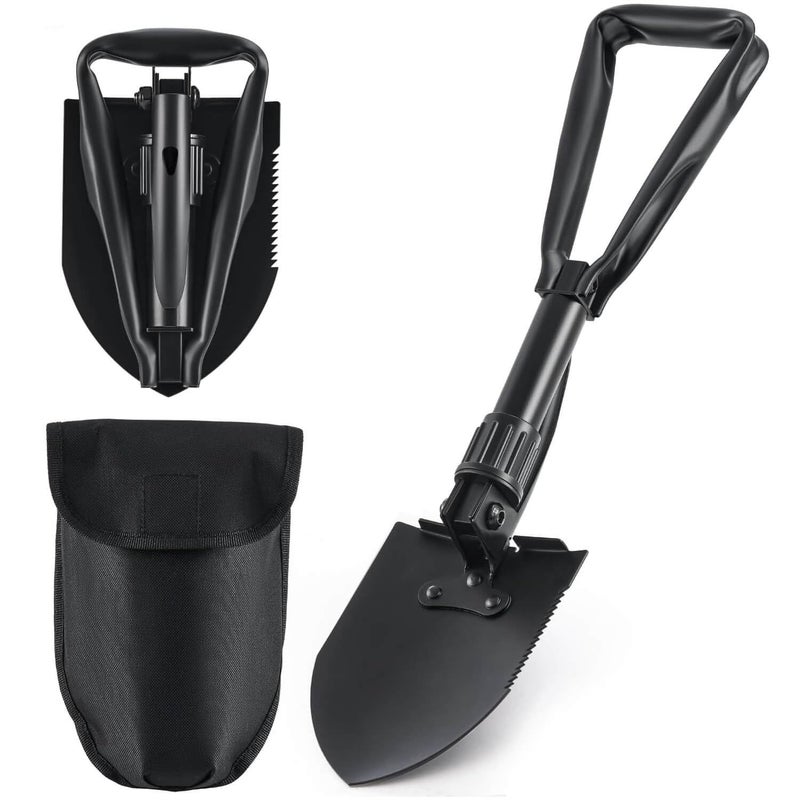 iunio Folding Shovel Camping Shovel w/Pick, Portable Shovel Carbon Steel Military Style Entrenching Tool for Backpacking,Off Road, Camping, Gardening, Hiking - Image 1