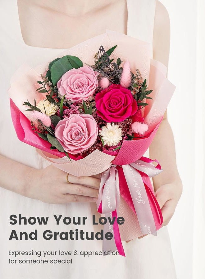 Polylove Flowers for Delivery Prime Forever Flowers Bouquet Preserved Roses Bouquet Flower Gift for Women Wife Mother Day Graduation Birthday (Hot Pink, Small) - Image 3