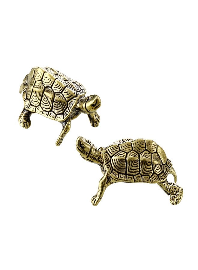 A.I.FORCE 2 Packs Brass Miniature Turtle Statue, Lucky Feng Shui Turtle Figurines, Vintage Sculptures for Home Decor, Table Centerpieces, and Prosperity, Gift Collection - Image 1