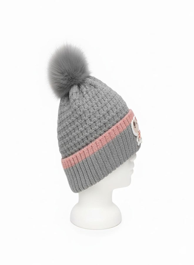 TOP TRICK Cute Baby Woolen Winter Cap | Soft Knitted Warm Hat with Double Pom Pom | Unisex Beanie for Kids (Grey-0 to 1 Years) - Image 3