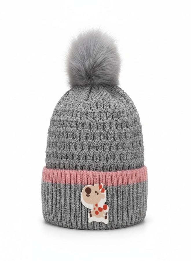 TOP TRICK Cute Baby Woolen Winter Cap | Soft Knitted Warm Hat with Double Pom Pom | Unisex Beanie for Kids (Grey-0 to 1 Years) - Image 1