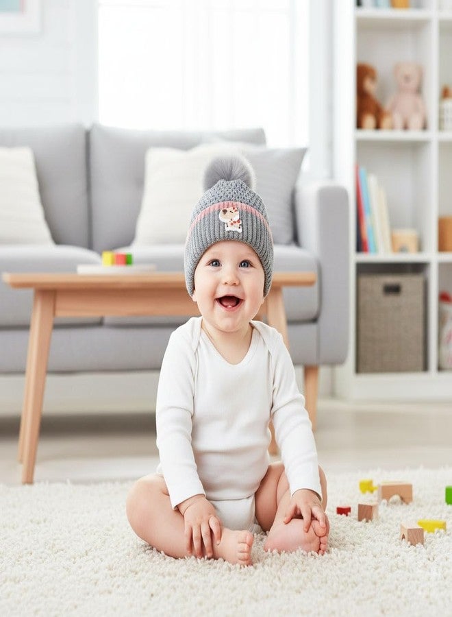 TOP TRICK Cute Baby Woolen Winter Cap | Soft Knitted Warm Hat with Double Pom Pom | Unisex Beanie for Kids (Grey-0 to 1 Years) - Image 5