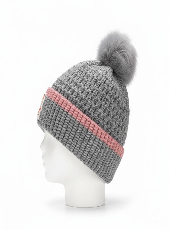 TOP TRICK Cute Baby Woolen Winter Cap | Soft Knitted Warm Hat with Double Pom Pom | Unisex Beanie for Kids (Grey-0 to 1 Years) - Image 2