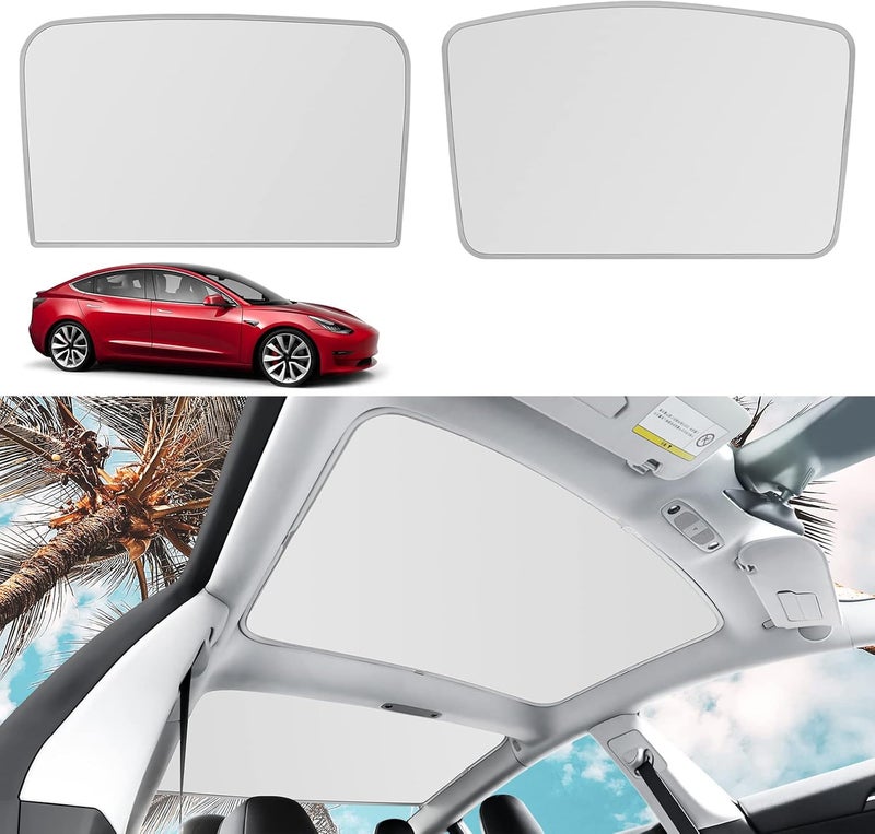 KUNIST Roof Sunshades for Tesla Model 3, Upgraded Sunroof Shade Sunshade Roof Sun Shade for Tesla Model 3 Accessories 2017-2020 (Ice White) - Image 1