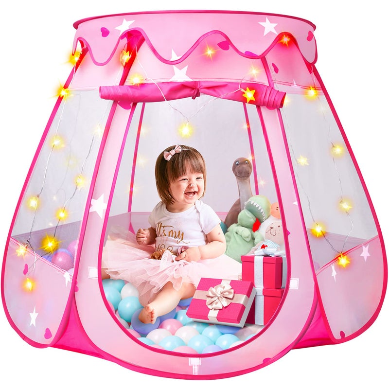 DISHIO Princess Tent Girls Kids Playhouse Pop Up Play Tent with Star Light Tent for Kids Ball Pit Toys for 123 Years Girl Birthday Gift for Indoor Outdoor Toddler Girl Gift Easy to Pop Up and Assemble - Image 2