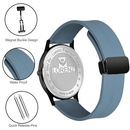 LORENZ Silicone Slim Case Analog Watch With Blue Magnetic Lock Strap|Watch For Men & Women| Mk-4072R - Image 5