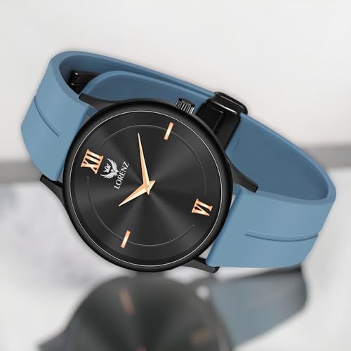LORENZ Silicone Slim Case Analog Watch With Blue Magnetic Lock Strap|Watch For Men & Women| Mk-4072R - Image 3