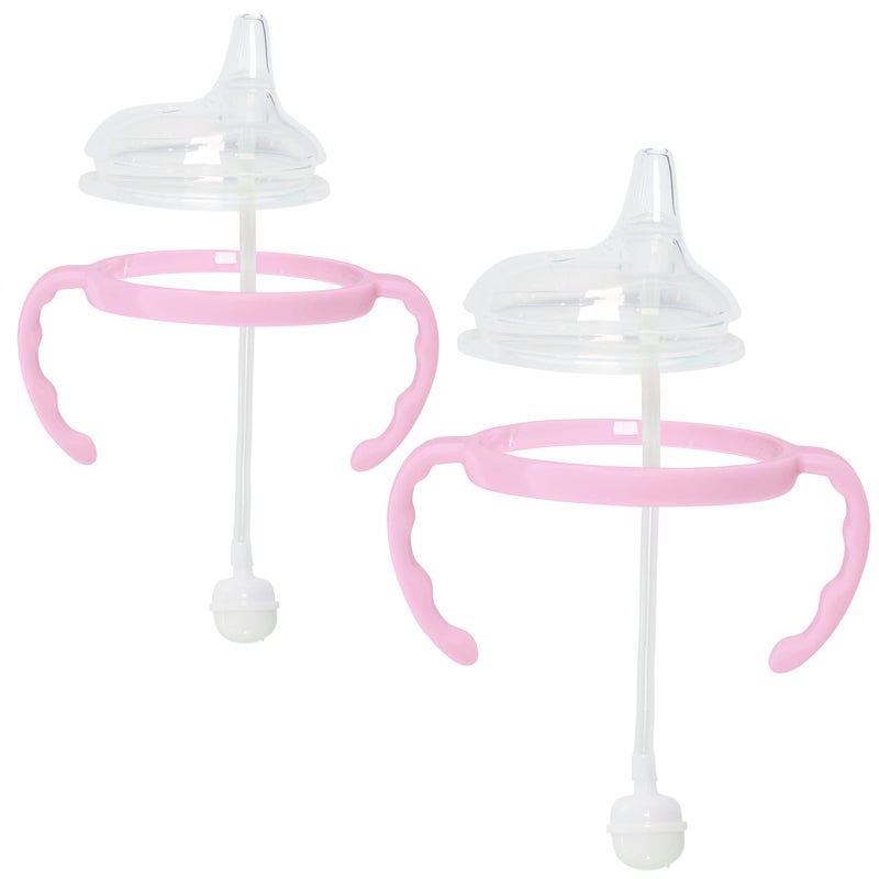 Botabee Pink Soft Spout - Transition Sippy Cup Kit for Comotomo 5 & 8 Oz Bottles - Conversion Kit Fits 5 Ounce & 8 Ounce Bottles - Baby Bottle Nipple with Weighted Straw & Bottle Handles (Pack of 2) - Image 1