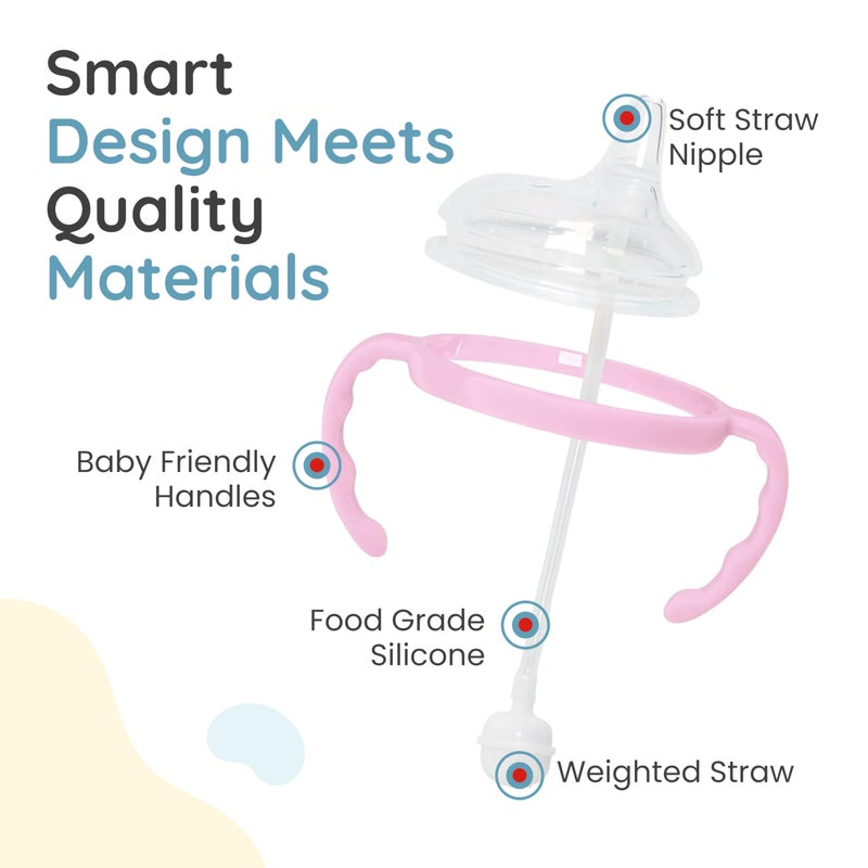 Botabee Pink Soft Spout - Transition Sippy Cup Kit for Comotomo 5 & 8 Oz Bottles - Conversion Kit Fits 5 Ounce & 8 Ounce Bottles - Baby Bottle Nipple with Weighted Straw & Bottle Handles (Pack of 2) - Image 2