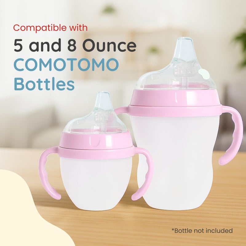 Botabee Pink Soft Spout - Transition Sippy Cup Kit for Comotomo 5 & 8 Oz Bottles - Conversion Kit Fits 5 Ounce & 8 Ounce Bottles - Baby Bottle Nipple with Weighted Straw & Bottle Handles (Pack of 2) - Image 4
