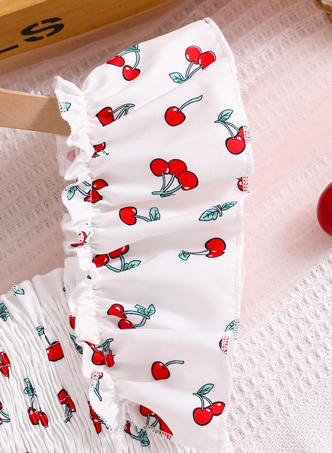 Take Two Styli Girls Cherry Print Ruffled Sleeve Dress - Image 4
