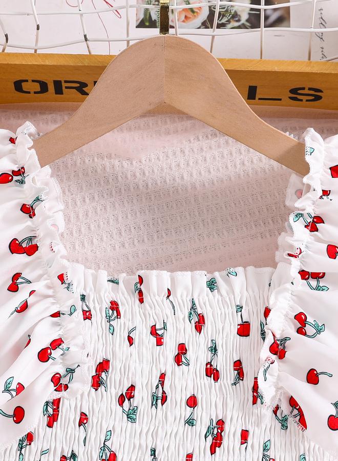 Take Two Styli Girls Cherry Print Ruffled Sleeve Dress - Image 3