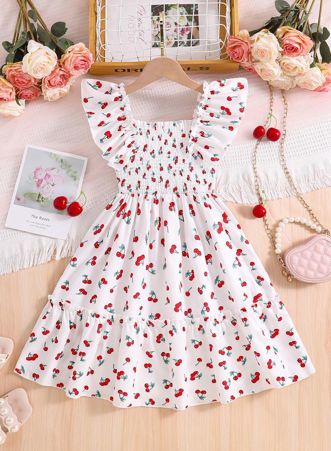 Take Two Styli Girls Cherry Print Ruffled Sleeve Dress - Image 1