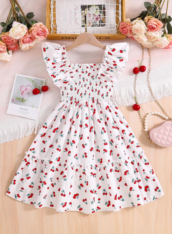 Take Two Styli Girls Cherry Print Ruffled Sleeve Dress - Image 2