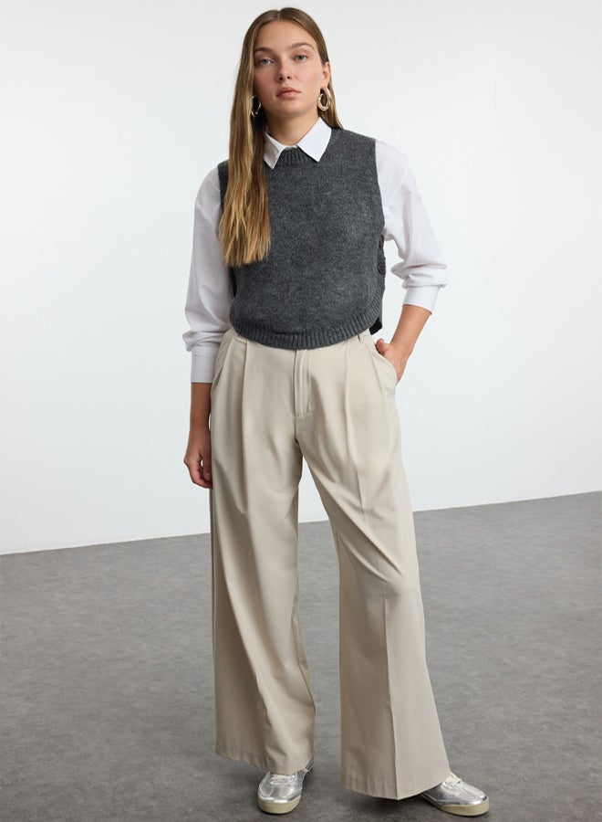 trendyol Soft Textured Anthracite Knitwear Crop Sweater  Buttoned, - Image 2