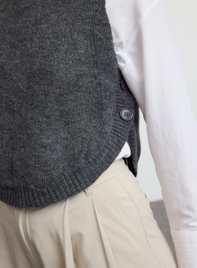 trendyol Soft Textured Anthracite Knitwear Crop Sweater  Buttoned, - Image 4