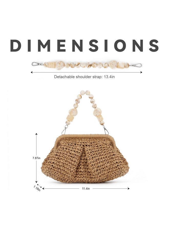 LUI SUI LUI SUI Straw Dumpling Clutch Bag Woven Straw Tote Straw Clutch Purse for Women Summer Beach Bag Wicker Clutch, Khaki  - Image 3