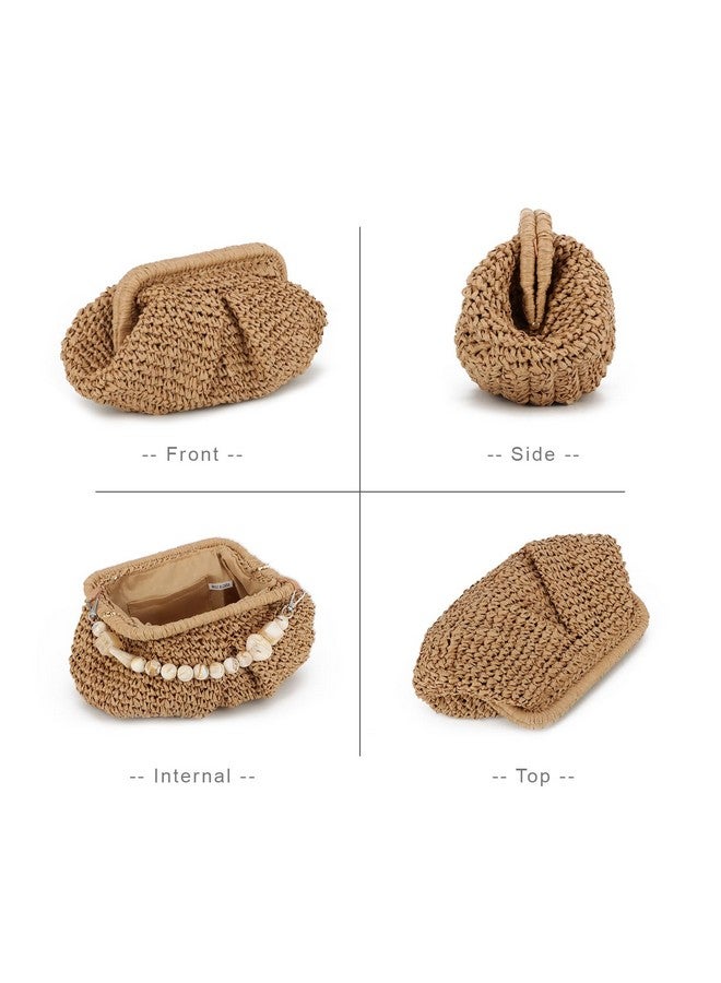 LUI SUI LUI SUI Straw Dumpling Clutch Bag Woven Straw Tote Straw Clutch Purse for Women Summer Beach Bag Wicker Clutch, Khaki  - Image 2