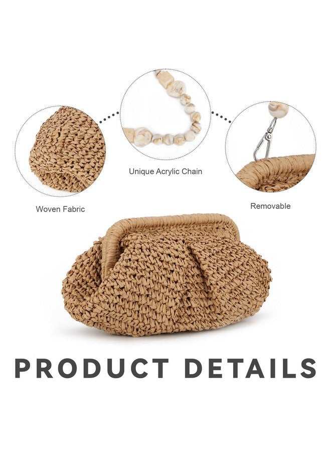 LUI SUI LUI SUI Straw Dumpling Clutch Bag Woven Straw Tote Straw Clutch Purse for Women Summer Beach Bag Wicker Clutch, Khaki  - Image 4