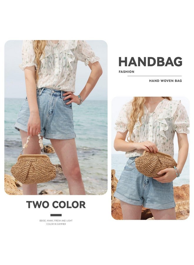 LUI SUI LUI SUI Straw Dumpling Clutch Bag Woven Straw Tote Straw Clutch Purse for Women Summer Beach Bag Wicker Clutch, Khaki  - Image 1
