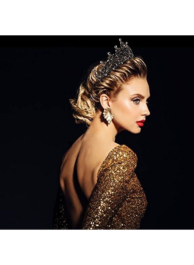 Cavetee تاج باروك أسود للملكة للنساء، تاج عيد ميلاد، تاج عتيق مزين بالأحجار الكريمة السوداء، تاج زفاف، تاج عروس، تاج حفلة عيد الميلاد، أشرطة رأس للأميرات، حفلة تخرج، تيجان وتيجان سوداء للنساء والفتيات - Image 4