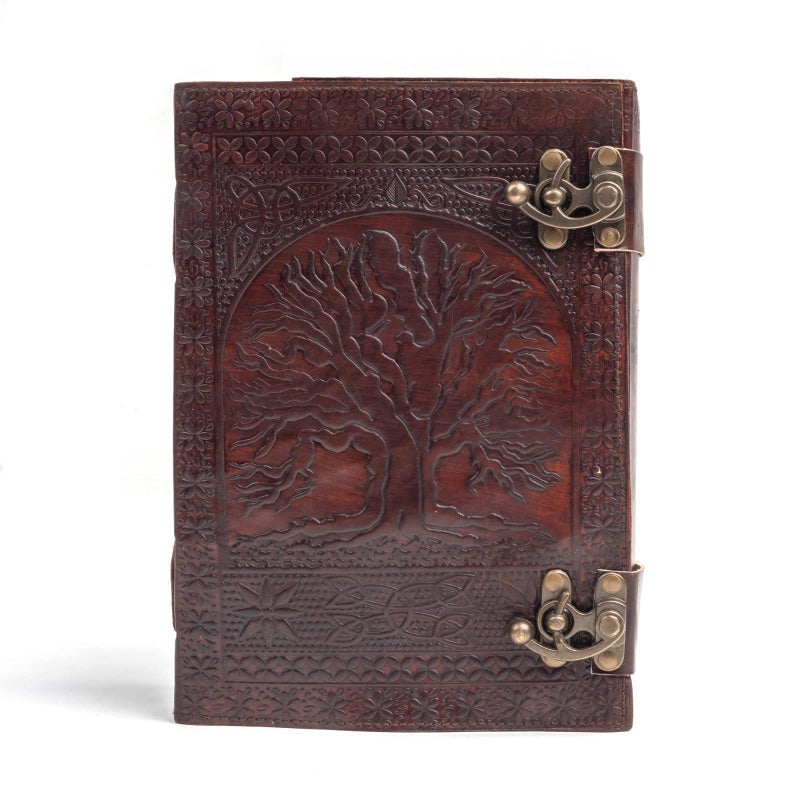 TUZECH 600 Pages Handmade Large Leather Journal Diary Embossed Tree of Life Book Of Shadows Notebook Writing Seven Chakra Grimoire Sketchbook 7 x 10 Leather Bound (Brown) - Image 2