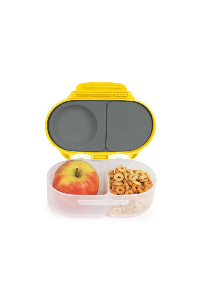 b.box b.box Snack Box for Kids & Toddlers: 2 Compartment Snack Containers  Mini Bento Box  Lunch Box. Leak Proof  BPA free  Dishwasher safe. School Supplies. Ages 4 months+ (Lemon Sherbet  12oz capacity)  - Image 1