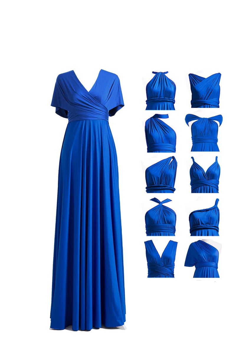 72styles Royal Blue Women's One Size Plus Size Floor Length Wrap Dress with Bandeau Neck and Sleeveless Straps, Convertible for Various Occasions - Image 4