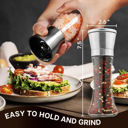 Baskety Stainless Steel Salt or Pepper Grinder Glass Salt or Pepper Shakers with Adjustable Coarseness (Tall Pack 1) - Image 4