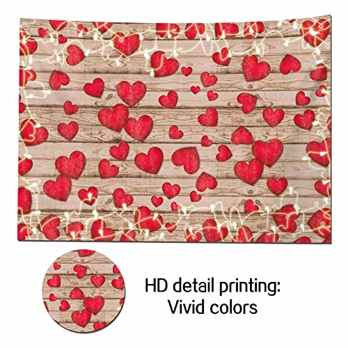 HQM Vintage Rustic Wood Glitter Glow Red Love Heart Valentine's Day Theme Photography Backdrop Wedding Anniversary Bridal Shower Mother's Day Photo Background Couple Studio Shoot Props Supplies 7x5ft - Image 3